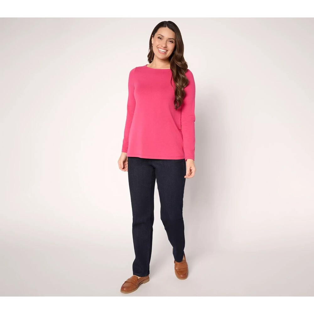 Susan Graver Essentials Comfy Cotton Bateau Neck Top Black 3X - Picture 6 of 8